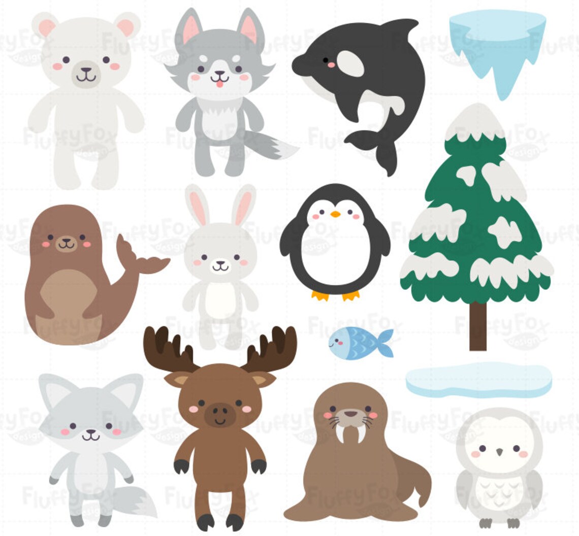 Arctic Animals Clipart Antartica Animal Clip Art Wild Winter | Etsy