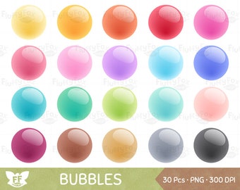 Bubbles Clipart, Soap Bubble Clip Art, Rainbow Orb Balls Sphere Pearl Glossy Pastel Circle Beads Button Icon Graphic Digital PNG Download