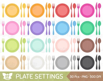 Platte Einstellung Clipart, Mahlzeit Einstellungen ClipArt, Platten Utensilien Besteck Essen Löffel Gabel Messer Abendessen Essen Bilder, kommerzielle Nutzung