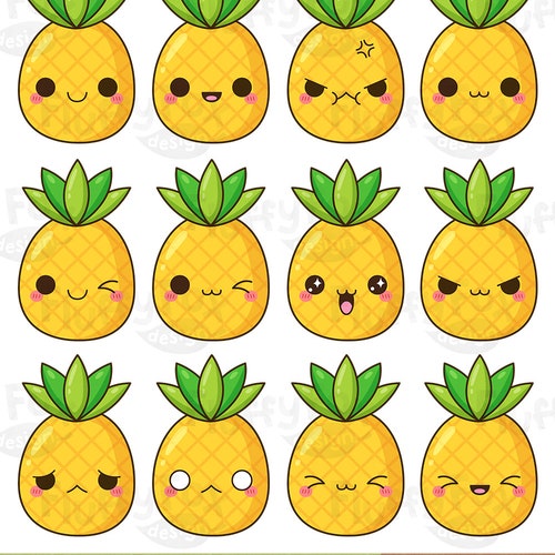 Kawaii Pineapple Clipart Cute Pineapples Clip Art Faces - Etsy Kawaii Pineapple Clipart Cute Pineapples Clip Art Faces - Etsy