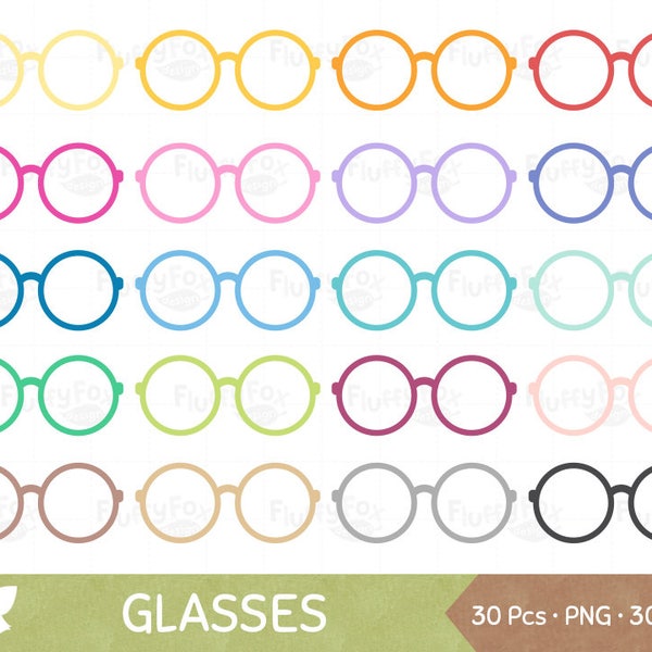 Round Glasses Clipart, Spectacles Clip Art, Rainbow Eyewear Eyeglasses Cute Frame Reading Nerd, Digital PNG Graphic, Commercial Use