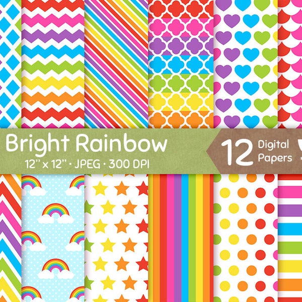 Rainbow Digital Paper, Bright Bold Color Papers, Seamless Pattern, Colorful Repeatable Background Graphic, Digital Craft, Commercial Use