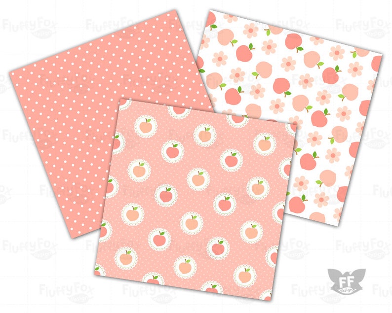 Peach Digital Paper, Peaches Papers, Seamless Pattern Repeatable Background, Flower Fruit Bright Vivid Soft Pastel Coral Pink Image Download image 5
