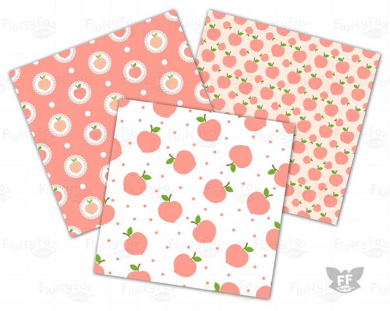 Peach Digital Paper, Peaches Papers, Seamless Pattern Repeatable Background, Flower Fruit Bright Vivid Soft Pastel Coral Pink Image Download 画像 3