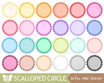 Scalloped Circle Label Clipart, Scallop Frames Clip Art, Banner Tag Circles Blank Badges Round Rainbow Graphic PNG Download, Commercial Use