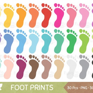 Huellas de pies clipart, niños bebé huella de pie, pies coloridos niño arco iris huella niños pistas clip arte pintado huellas, uso comercial