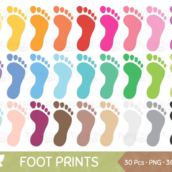 Foot Prints Clipart, Kids Baby Foot-Print, Colorful Feet Child Rainbow Footprint Children Tracks Clip Art Painted Footprints, Commercial Use