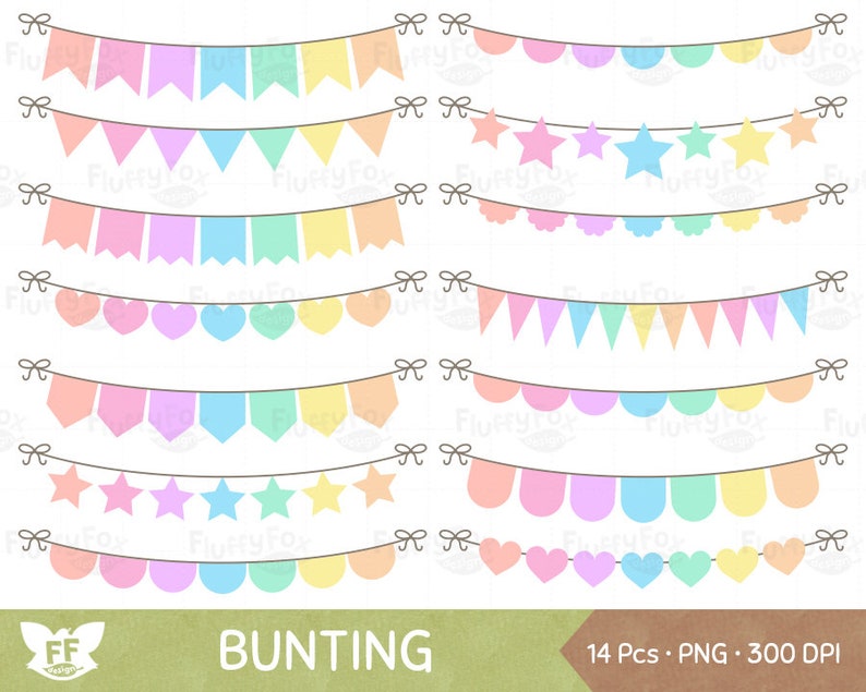 Pastel Rainbow Bunting Flag Clipart, Party Banner Clip Art, Pennant Garland Soft Colorful Graphic Birthday Seamless, Digital PNG Download image 1