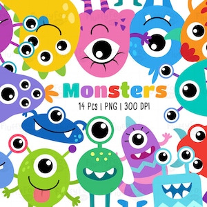 Monsters Clipart, Weird Creature Clip Art, Wild Cute Colorful Alien Creepy Funny Critter Personaje Halloween Fantasy, Gráfico PNG Descargar