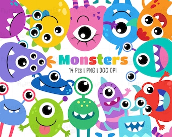 Monsters Clipart, Weird Creature Clip Art, Wild Cute Colorful Alien Creepy Funny Critter Character Halloween Fantasy, Graphic PNG Download