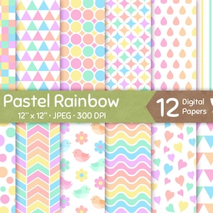 Pastel Rainbow Digital Paper, Soft Color Seamless Pattern, Colorful Tileable Background, Digital Craft Download, Commercial Use
