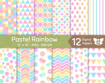 Pastel Rainbow Digital Paper, Soft Color Seamless Pattern, Colorful Tileable Background, Digital Craft Download, Commercial Use