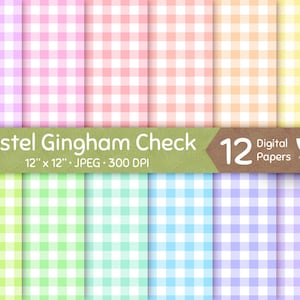Pastel Gingham Check Digital Paper, Seamless Pattern, Tileable Background, Checker Plaid Buffalo Colorful Scrapbook Download, Commercial Use