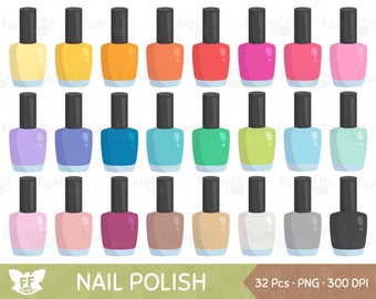 Clipart de esmalte, clipart de manicure, arco-íris beleza menina mulher maquiagem cosmética moda fofa, gráfico digital PNG, uso comercial