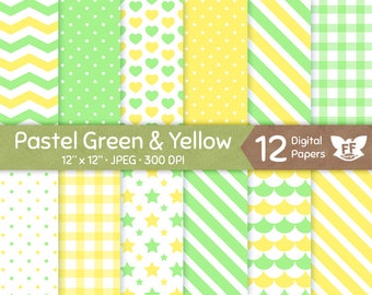 Pastel Green and Yellow Digital Paper, Seamless Pattern Tileable Background, Cute Fresh Baby Shower Girl Boy Papers Download, Commercial Use