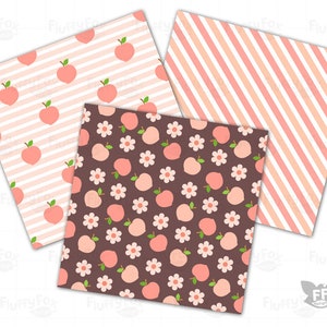 Peach Digital Paper, Peaches Papers, Seamless Pattern Repeatable Background, Flower Fruit Bright Vivid Soft Pastel Coral Pink Image Download 画像 4