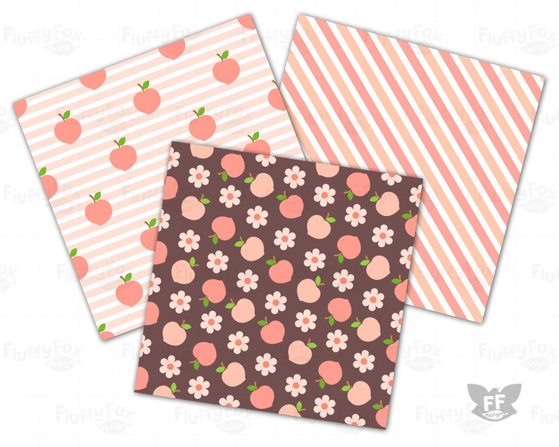 Peach Digital Paper, Peaches Papers, Seamless Pattern Repeatable Background, Flower Fruit Bright Vivid Soft Pastel Coral Pink Image Download image 4