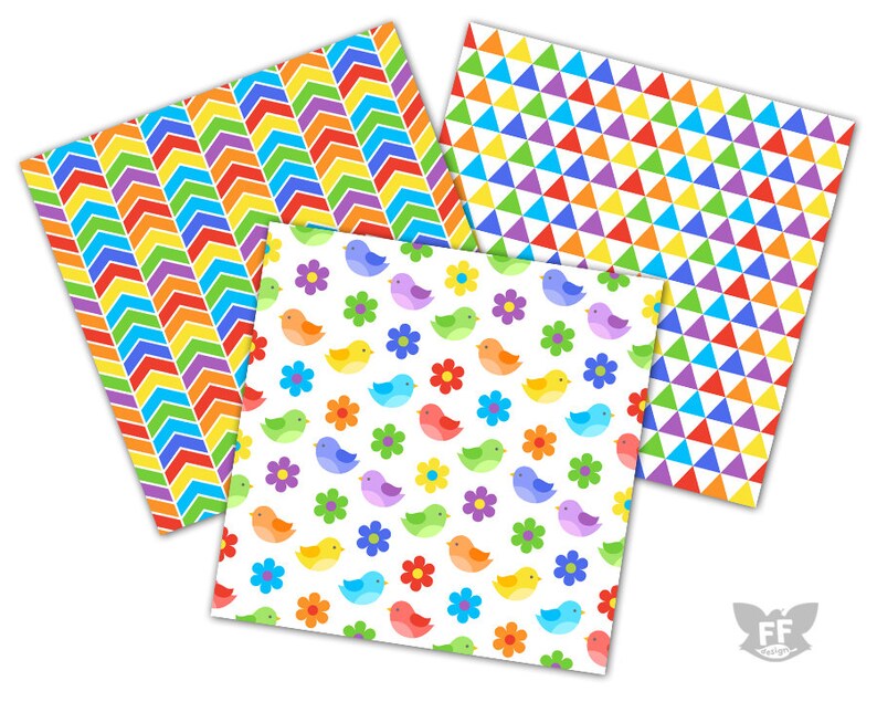Rainbow Digital Paper, Bright Bold Color Papers, Seamless Pattern ...