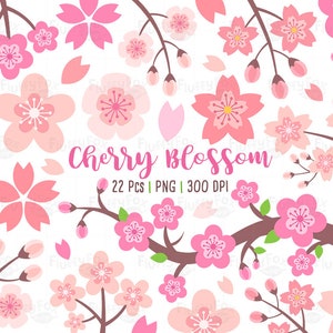 Cherry Blossom Clipart, Sakura Flower Clip Art, Floral Plants Branch Petal Pink Spring Japan Wedding Cute Colorful, Graphic PNG Télécharger
