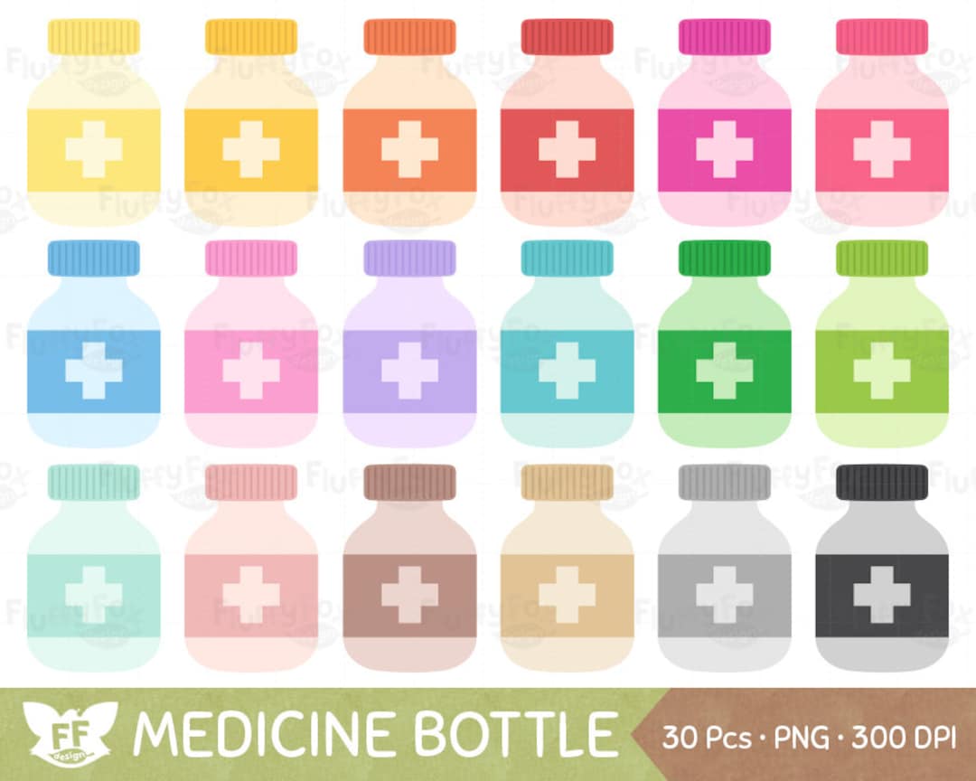 Medicine Bottle Clipart, Pill Bottles Clip Art, Tablet Medication  Prescription Cute Colorful Rainbow, PNG Graphic Download, Commercial Use -  Etsy