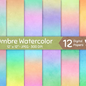 Ombre Watercolor Digital Paper, Soft Three-Color Mixed Pastel Calm Painted Texture, Kraft Gradient Pattern Background Graphic Télécharger