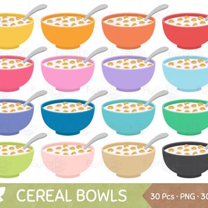 Cereal Bowl Clipart, Breakfast Clip Art, Food Meal Diet Bowls Spoon Healthy Milk Grain Western Morning, PNG Digital Graphic, Commercial Use image 1