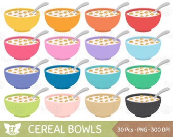 Cereal Bowl Clipart, Breakfast Clip Art, Food Meal Diet Bowls Spoon Healthy Milk Grain Western Morning, PNG Digital Graphic, Commercial Use