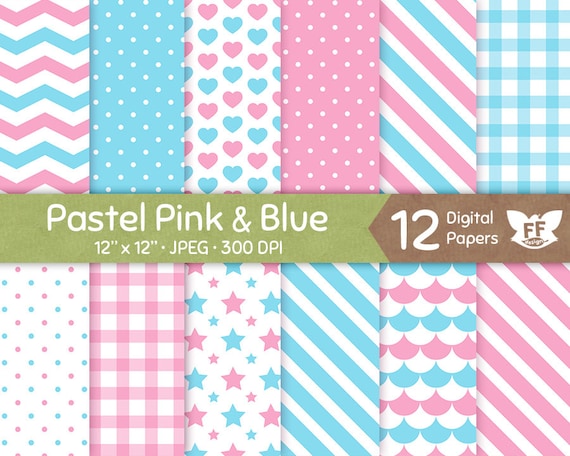 Blush Pink and Blue Seamless Pattern Watercolor Polka Dot Digital Paper Pack Printable Gender Reveal Party Stripes Baby shower girl or boy