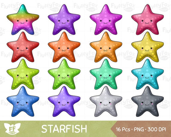 Clipart Kawaii étoile De Mer La Vie Marine étoiles De Mer Océan Sous Marin Deau Salée Créature Marine Coloré Télécharger Des Clip Art Usage