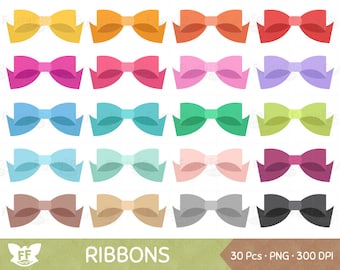 Ribbon Clipart, Bow Clip Art, Bows Ribbons Present Ornament Gift Colorful Cute Rainbow Graphic PNG Digital Download, Commercial Use