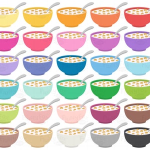 Cereal Bowl Clipart, Breakfast Clip Art, Food Meal Diet Bowls Spoon Healthy Milk Grain Western Morning, PNG Digital Graphic, Commercial Use image 2