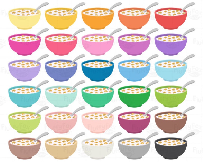 Cereal Bowl Clipart, Breakfast Clip Art, Food Meal Diet Bowls Spoon Healthy Milk Grain Western Morning, PNG Digital Graphic, Commercial Use image 2