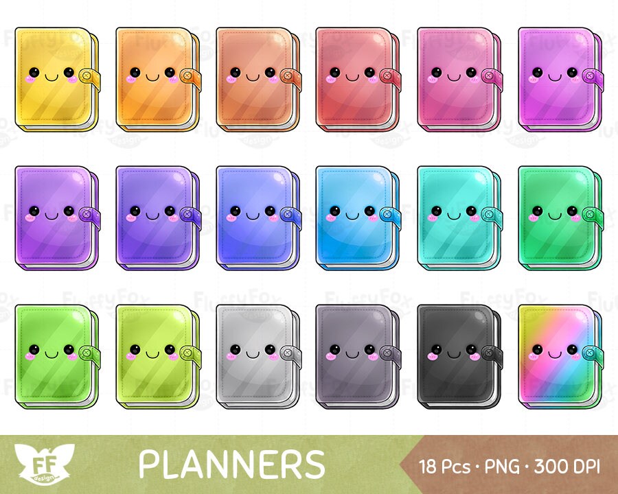 Kawaii Planner Clipart Cute Planners Clip Art Journal Etsy