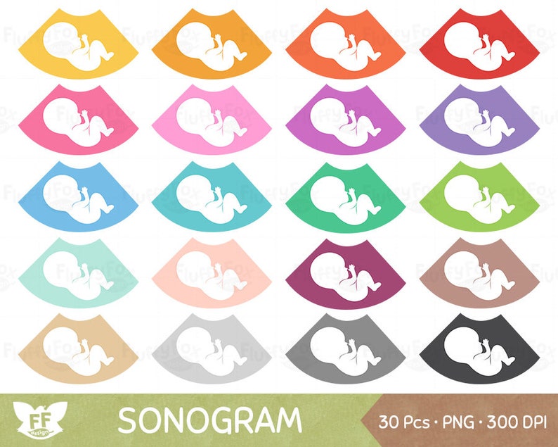 Sonogram Clipart, Échographie Grossesse maternité enceinte Ultasonography New Baby Rainbow PNG, Utilisation commerciale image 1