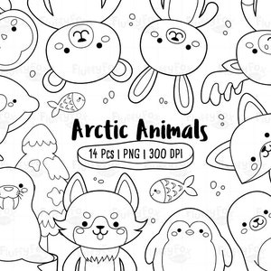 Arctic Animals Sello digital, Antártida Colorear, Lineart Invierno Alaska Oso polar Pingüino Zorro Morsa Alce Alce Orca Gráfico PNG Descargar