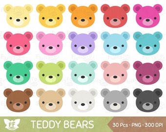 Teddy Bear Clipart, Teddy Bears Clip Art, Cute Cartoon Face Woodland Animal Rainbow Colorful Graphic PNG Download, Commercial Use