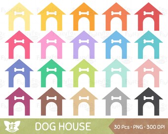 Dog House Clipart, Pet Houses Clip Art, Doggy Cute Cat Colorful Bone Puppy Doggie Pup Rainbow, PNG Graphic Download, Commercial Use