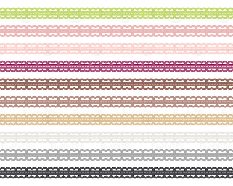 Stitched Scalloped Border Clipart, Scallop Borders Stitches Clip Art, Rainbow Stitch Lace Cute Craft Graphic PNG Download, Commercial Use image 4