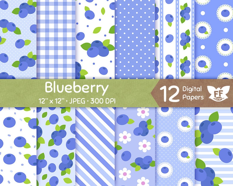 Paper Chain Blueberry Blueberry Digital Paper, Blueberries Papers, Berry Seamless Pattern ...