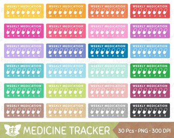 Weekly Medication Tracker Clipart, 7 Days Reminder Medicine Clip Art, Health Fitness Week Planner Digital Labels PNG Graphic, Commercial Use