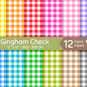 Gingham Check Digital Paper, Seamless Pattern, Tileable Background, Checker Plaid Buffalo Bright Colorful Scrapbook Download, Commercial Use