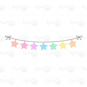 Pastel Rainbow Bunting Flag Clipart, Party Banner Clip Art, Pennant Garland Soft Colorful Graphic Birthday Seamless, Digital PNG Download image 2