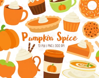Pumpkin Spice Clipart, Fall Treats & Snacks, Autumn Food, PNG Graphics (Digital Download)