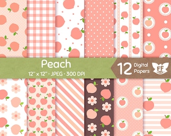 Peach Digital Paper, Peaches Papers, Seamless Pattern Repeatable Background, Flower Fruit Bright Vivid Soft Pastel Coral Pink Image Download