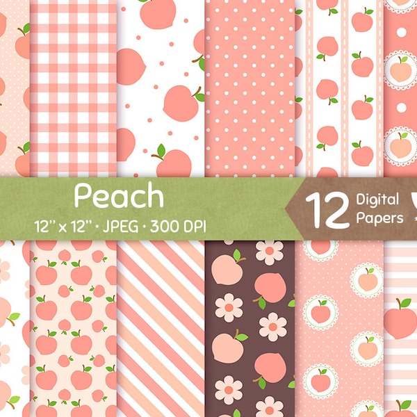 Peach Digital Paper, Peaches Papers, Seamless Pattern Repeatable Background, Flower Fruit Bright Vivid Soft Pastel Coral Pink Image Download