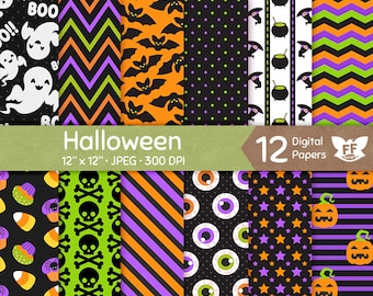 Halloween Digital Paper Set, Cute Dark Papers, Happy Bat Candy Corn Seamless Pattern Repeatable Background, Bright Vivid JPEG Image Download