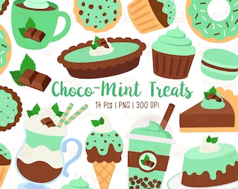 Chocolate Mint Treats Clipart, Choco-mint Dessert Clip Art, Food Snack Cake Sweets Parfait Macaron Fruit Pie Cupcake, Graphic PNG Download