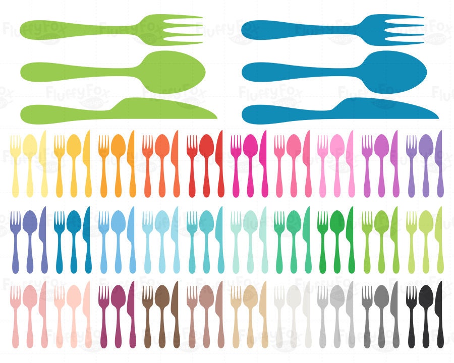 Cutlery Clipart Eating Utensils Silverware Spoon Knife Fork Etsy