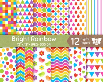 Rainbow Digital Paper, Bright Bold Color Papers, Seamless Pattern, Colorful Tileable Background, Digital Craft, Commercial Use