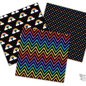 Black Rainbow Digital Paper, Bright Bold Color Papers, Seamless Pattern ...
